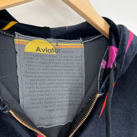 Aviator Nation Lightning Bolt Velvet Velour Zip-Up Hoodie Size Small - Picture 4 of 6